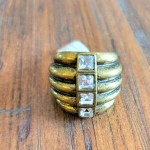 Lia Sophia "Diverge" Antiqued Gold & Crystal Chunky Ring